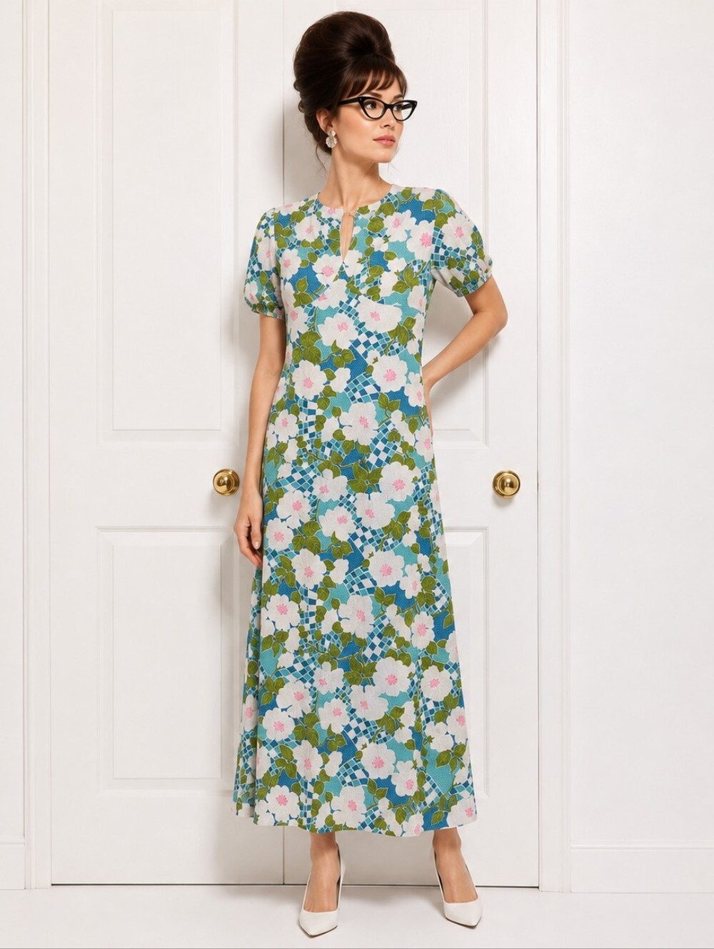 Vintage Dress 60s Mod Retro Floral Maxi Dress Hawaiian Psychedelic Small